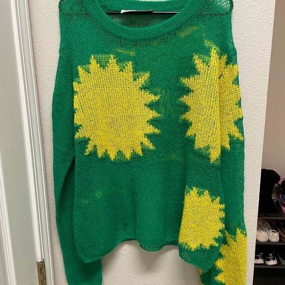 Savage X Fenty Knittin Pretty Loose Knit Sweater Unisex Sz M Kelly Green Yellow - Picture 2 of 6